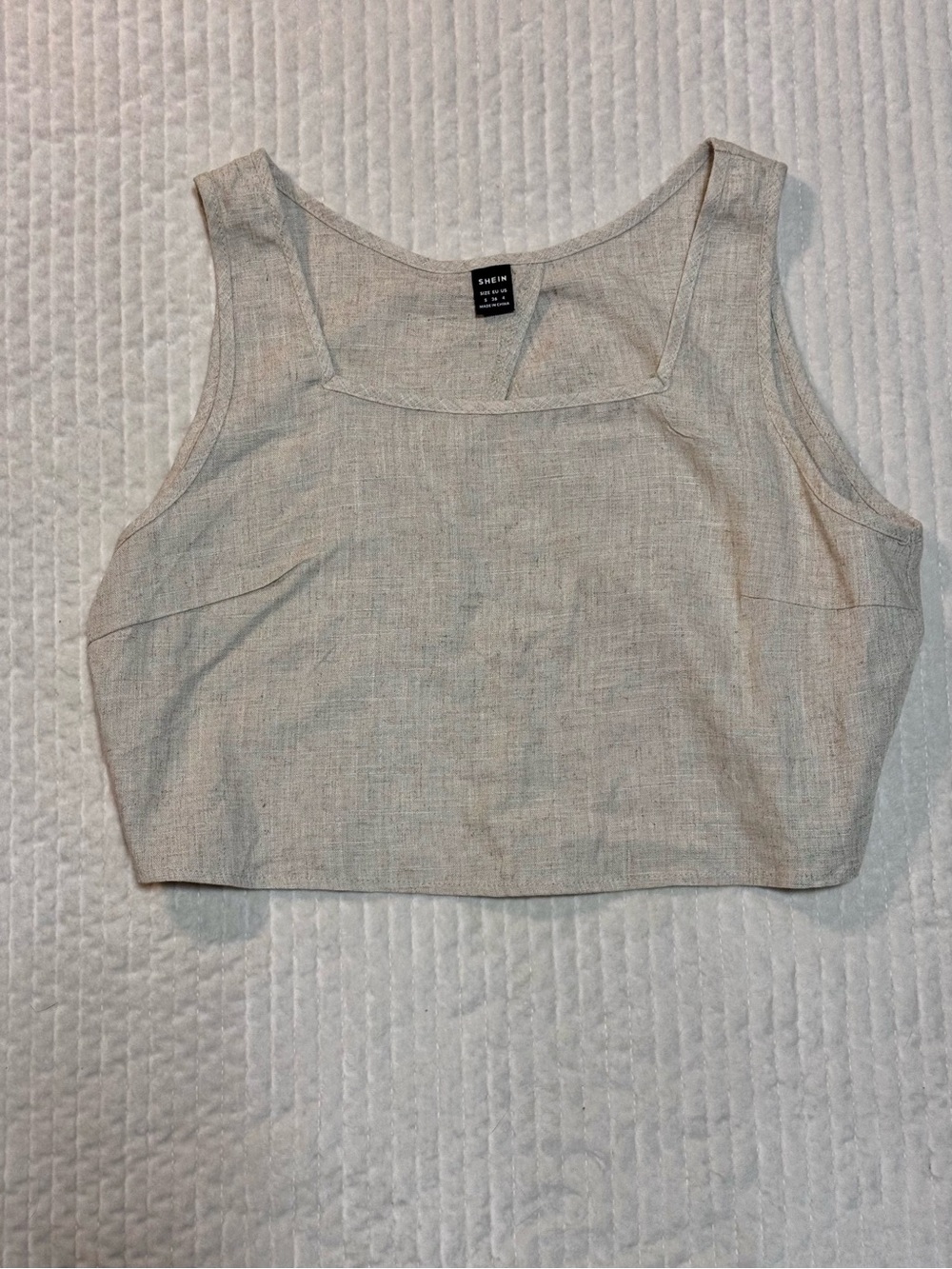 SHEIN Natural Beige Square-Neck Cropped Tank | Open-back